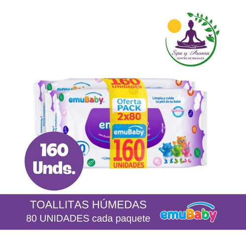 2 Paquetes - 160 Toallitas Húmedas Emubaby Sin Tapa