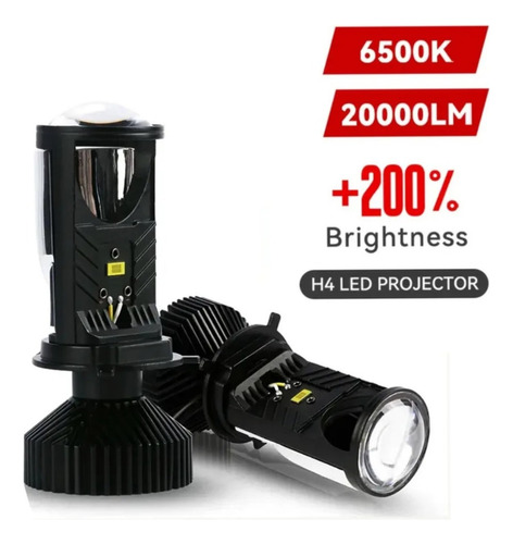 Par De Lâmpada Led Mini Projetor H4 20000 Lumens 6000k 90w H4 Branco Branco-quente