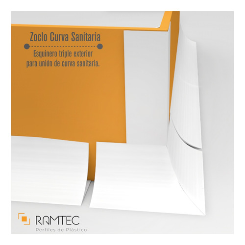 Esquinero Triple Tipo T Zoclo Curva Sanitaria Plástico Pvc