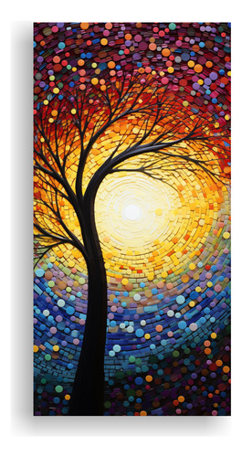 25x50cm Cuadro De Puntillismo Y Colores Del Atardecer Flores