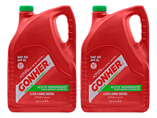 Kit 2 Garrafa Aceite Motor Monogrado Sae 50 Gonher 5 Lts