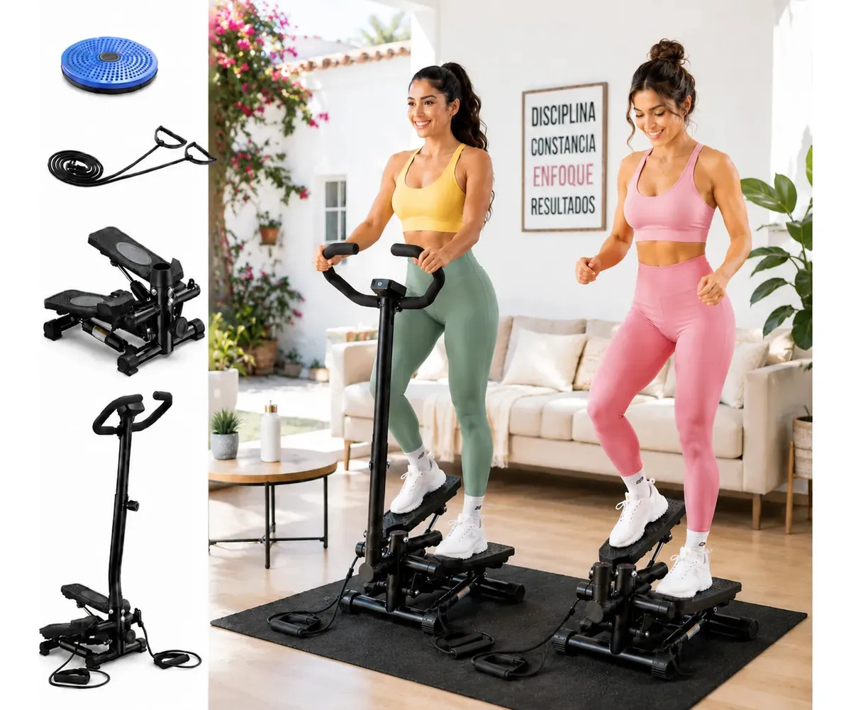 Fitness Machine Paso A Paso Para Escaleras Smart Twist Con Manillar, Ahorro De Espacio, Bajo Impacto, Monitor LCD Digital, Altura Ajustable