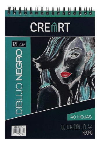 Block Creart C/espiral 40 Hojas Negras Lisas A4 120 Gr