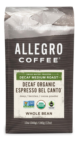 Allegro Coffee Caf De Grano Entero Bel Canto Descafeinado Or