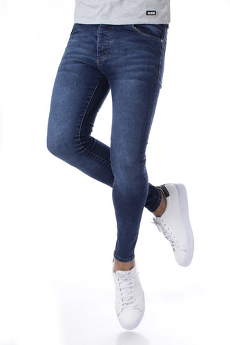 Imagen 1 de 4 de Jean Chupin Azul Localizado Bigotes Hombre No End 35385