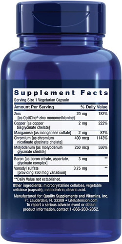 Life Extension Only Trace Minerals Zinc, Cromo, Boro 90 Caps