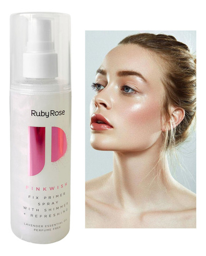 Fijador Maquillaje Shimmer Primer Spray Pink Gold Ruby Rose 