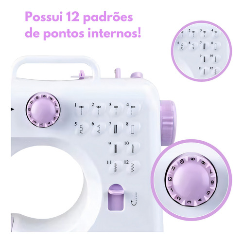 Mini Máquina De Costura Portátil 12 Pontos 127/220V + Kit Costura Completo Com Linhas E Tesoura - Lar das Fitas