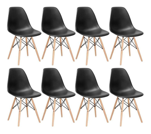 Kit - 8 X Cadeiras Charles Eames Eiffel Dsw Madeira Clara Cor da estrutura da cadeira Preto