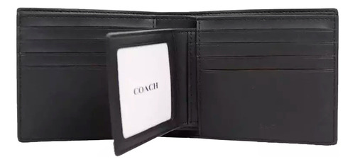 Cartera Coach Hombre Negra Cuero Signature Con Tarjetero Color Marrón Oscuro