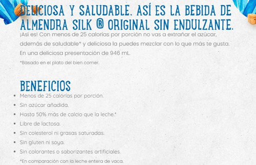 Six Pack Leche Silk Almendra Original Sin Azucar 946 Ml