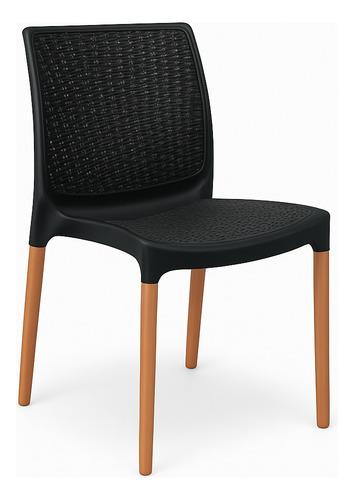 Pack X2 Silla Reforzada India Ratan Plastico Patas Madera Negro