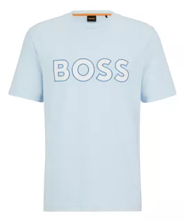 Camiseta Boss De Algodão Stretch Com Logo Em Contraste