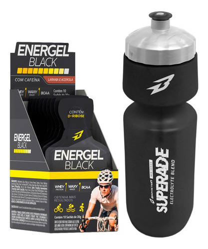 Gel Energel Black Cx 10 Sachês + Squeeze - Bodyaction Sabor Laranja Com Acerola