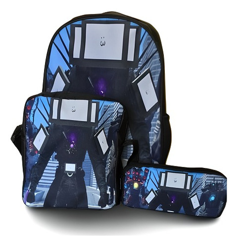 Set De Mochila Titan Tv Man Mejorado + Lonchera Y Estuche