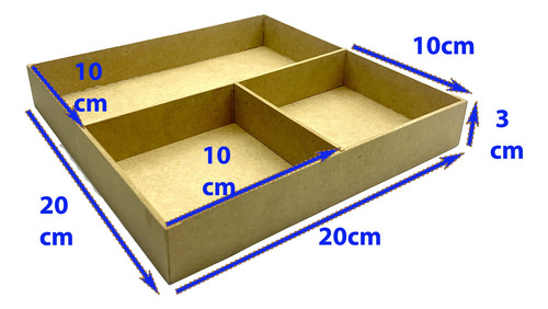 1 Caja 20x20x3cm Madera Mdf Cuadrada Chica Con Divisiones