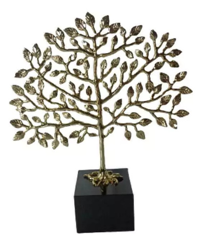 Escultura Decorativa Metal Dourado Arvore Folhas Menor Base