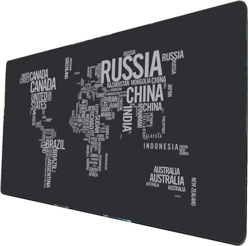 Mouse Pad Largo Mapa Mundial Letras Gaming Art 30x70cm