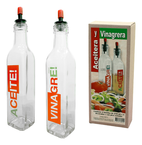Aceitera Botella Aceite Y Vinagre Vidrio Con Pico 250 Ml