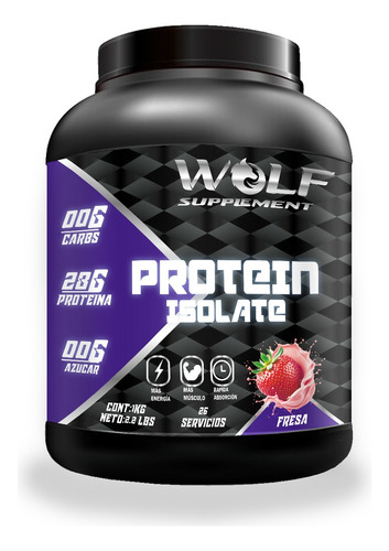 Proteína Whey Hs Hidrolizada Isolate Wolf 1kg 26 Servicios Fresa