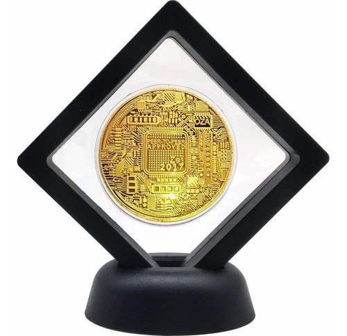 Imagen 2 de 5 de Bitcoin Moneda Oro En Elegante Exhibidor Flotante Vista 360!
