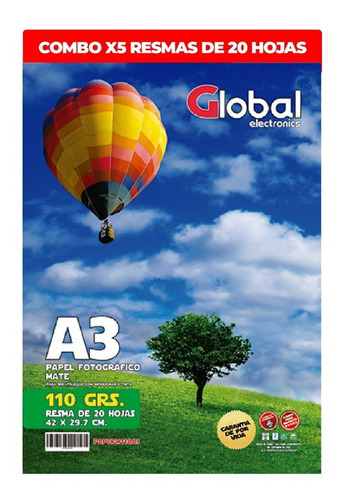 Papel Foto A3 Mate A3 X 100 Hojas 110gr Global Electronics