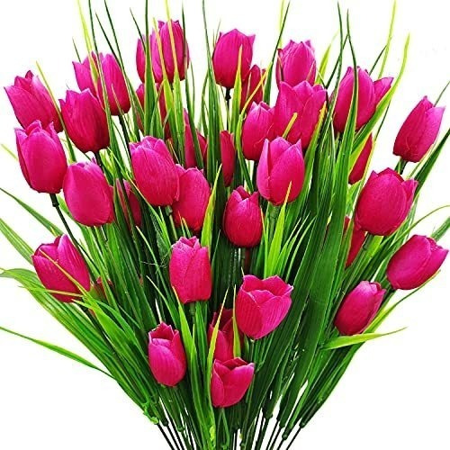 Tulipanes Artificiales X8ramos (5tallos-flores C/u) Fucsia