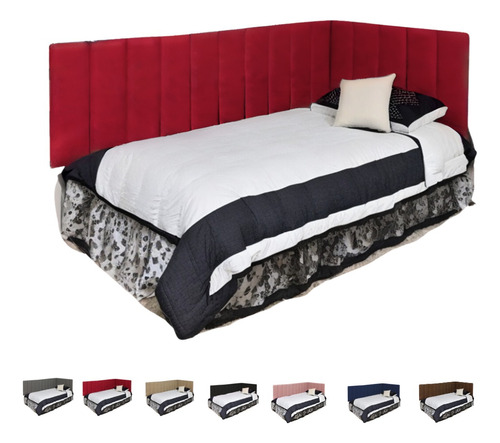 Cabeceira Modular Adesiva Cama Solteiro Em L Suede 20x60 Cor Vermelho Suede