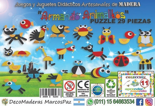  Armando Animalitos  Puzzle 29 Piezas De Madera