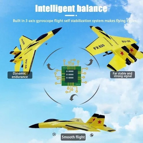 Avião Com Controle Remoto 2.4g Su35 Fx 620 Alcance 120 Mts Amarelo Avião De Brinquedo