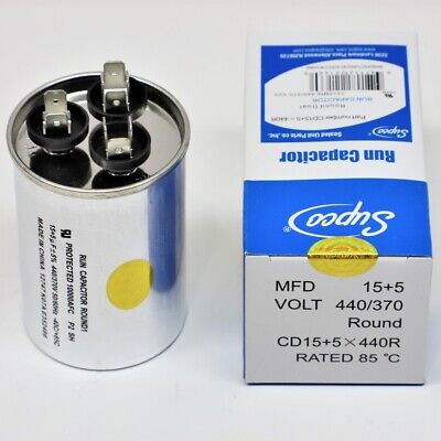 Supco Cd15+5x440r Hvac Motor Round Dual Run Capacitor 15 Vve