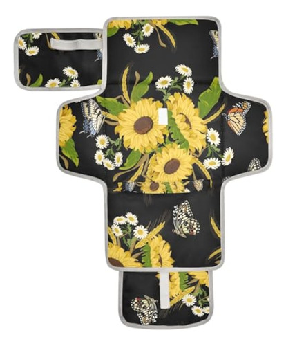 Butterflies Sunflowers Daisies Portable Diaper Changing Pad,
