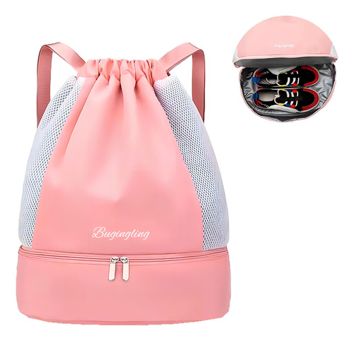 Bolsa Mochila Impermeável Alça Regulável Academia Passeio Cor Rosa