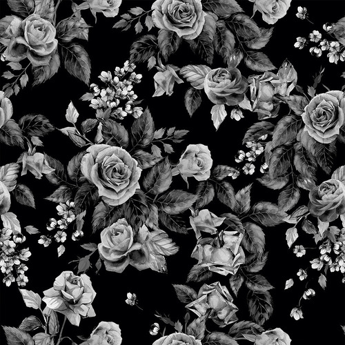 Imagem 2 de 4 de Papel De Parede Floral Preto E Cinza Adesivo 3 Mts - 767