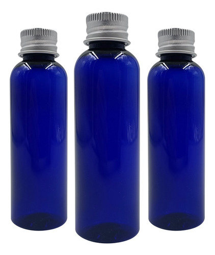 Envases Plasticos Azul Botella 60 Ml Con Tapa Metalica X 15