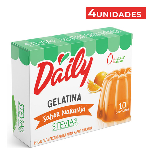 Gelatina Daily En Polvo Sabor Naranja - 4 Unidades