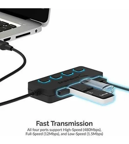 Concentrador Sabrent Usb 2.0 De 4 Puertos Con Interruptores