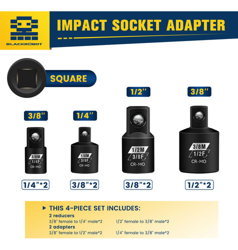 8 Pzas Juego Adaptadores Para Dados De Impacto 1/4, 3/8, 1/2