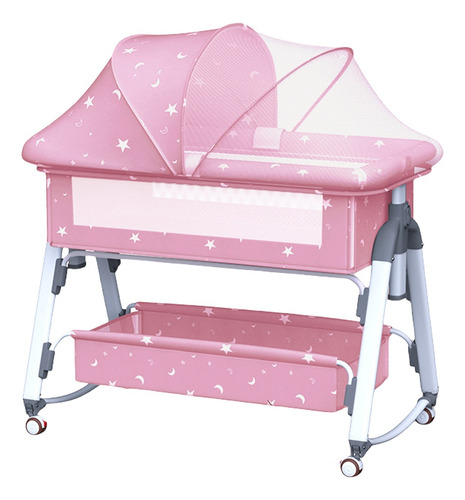 Cuna Plegable Portátil Mosquitero Bebe Colchon Niños, Cama Altura Regulable Mosquitero Abatible,Colecho Cuna Multifuncional, Corral Con Colchón Mosquitera Color Rosa