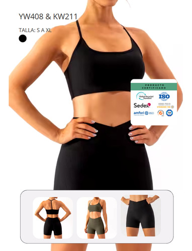 Conjunto Deportivo: Short Leggins Y Top De Mujer Negro S A Xl