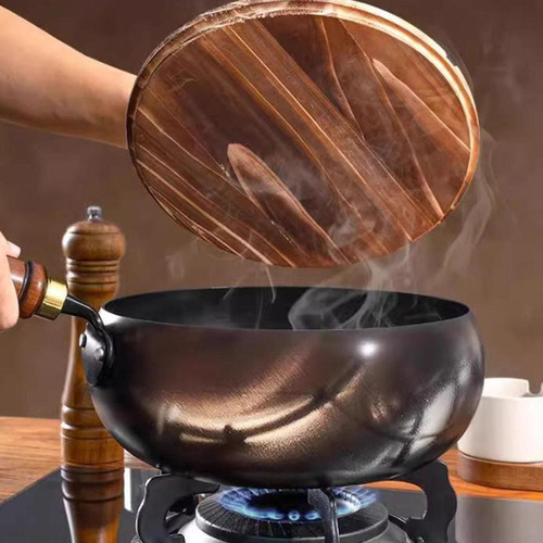 A 9.45 '' Wok De Fondo Plano De Hierro Wok Con Manija De