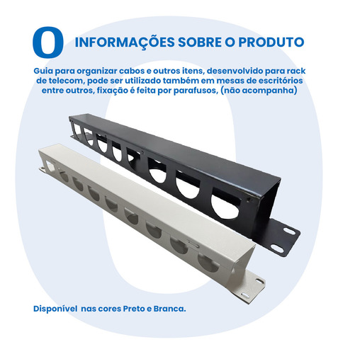 Organizador De Cabos Guia De Cabos P/rack De Telecom 1u Cor Preto