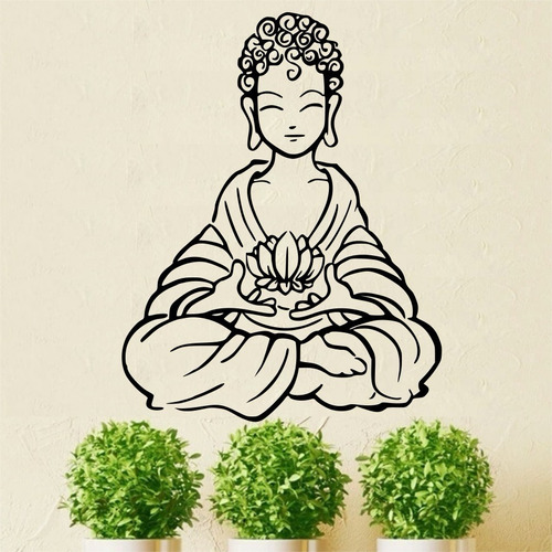 Adesivo De Parede Meditação Buda Com Flor De Lótus Lotus 2