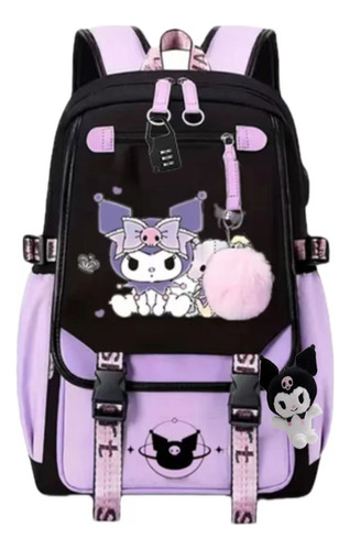 Mochila Escolar De Gran Capacidad Morada Kuromi W