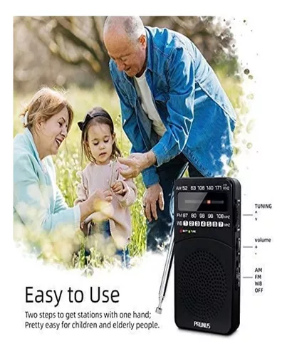 PRUNUS J-166 - Radio transistor pequeño AM FM, radio a pilas con luz de  sintonización, clip trasero, excelente recepción para radio de emergencia