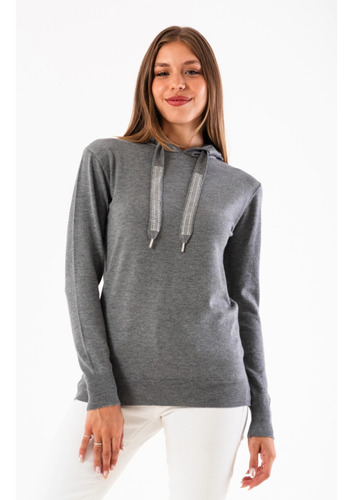 Sweater Bremer Con Capucha Y Detalle Lazo Brillitos - Mujer