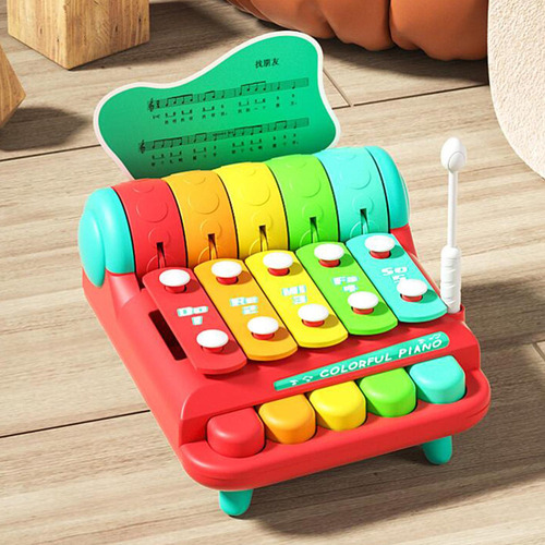 Xilófono 2 En 1 For Niños, Juguete 5 Claves Rojo