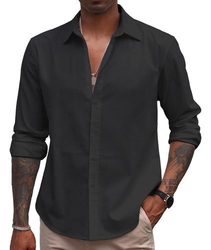 Coofandy Camisa De Cambray De Negocios De Lino Para Hombre C