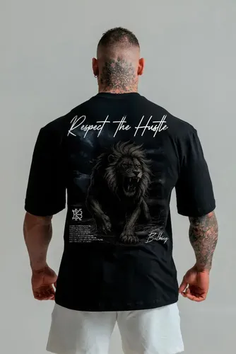Camiseta Oversized Lion Preta Bulking Algodão/elastano