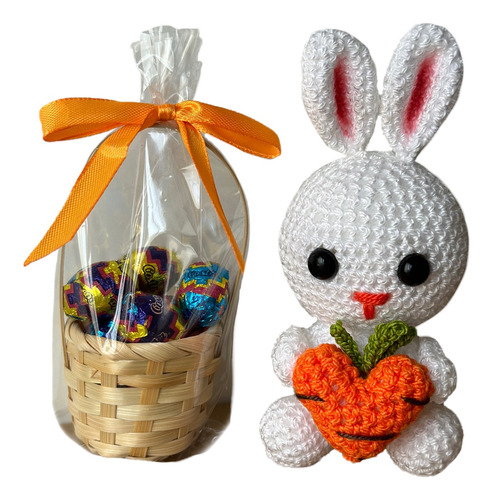 Conejo De Pascua Con Canasto Y Huevitos Chocolate Amigurumi